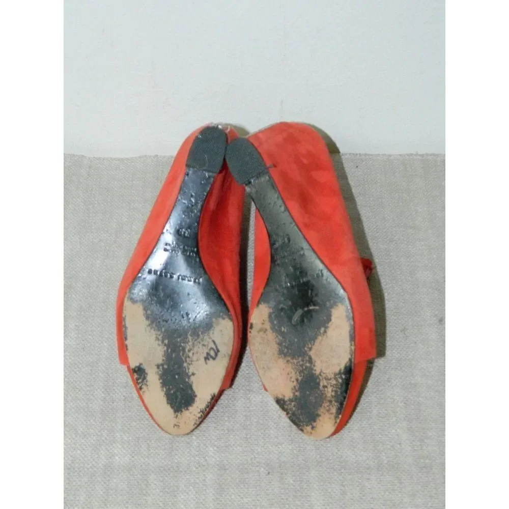 Jenni Kayne Booties Size 8 Orange Suede Cayenne Coral Open Toe‎ Zip Back Wedge